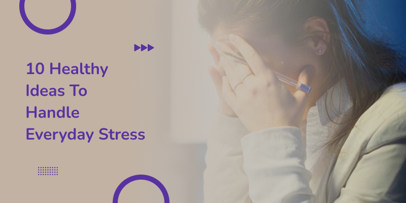 Collage with text and a young woman holding her head in stress.