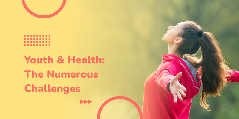 A collage with text and a vector illustration of healthy living in youth.