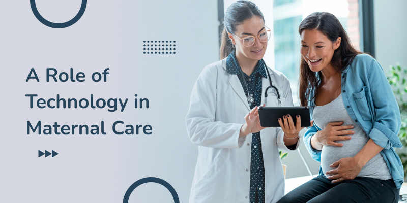 Graphical representation of a doctor having conversation with a pregnant lady, the background reads role of technology in maternal care