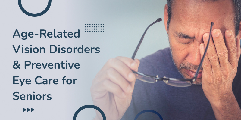 Collage with text and a vector image of an old woman reading through her glasses.