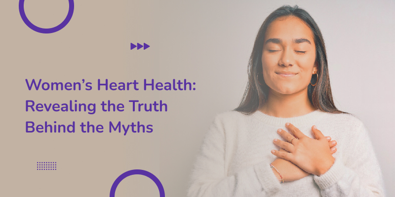 Collage of text and vector image depicting women's heart health.