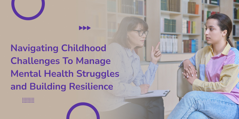 An image of a psychologist counseling a teenage student in a library about high school behavior illustrates the impact of childhood situations on mental health.