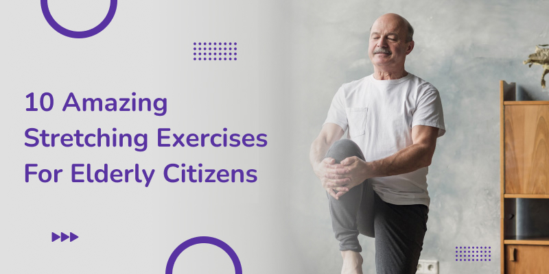A senior man practicing stretching exercises at home.
