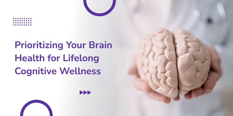 Brain with purple ribbon for Alzheimer's and Brain Awareness Month in June.