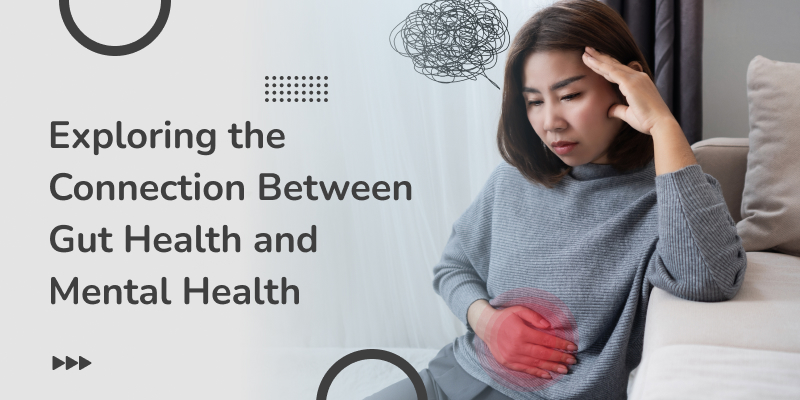 Brain and gut linked by a glowing pathway, illustrating their connection in health.